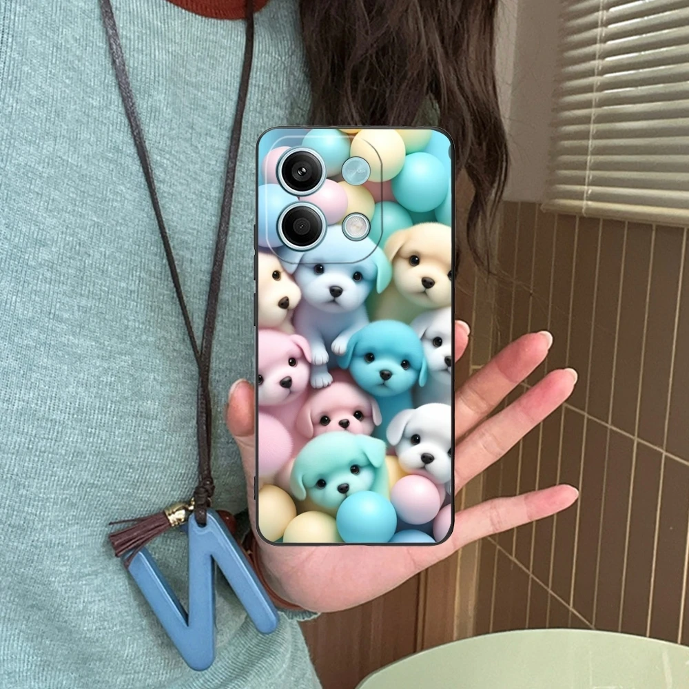 Cute Puppy Cat Mobile Cell Phone Case for Xiaomi Redmi Note 13 12 11 10 9 8 7 6 S A Pro Lite Plus 5G Black Phone Cover Shell