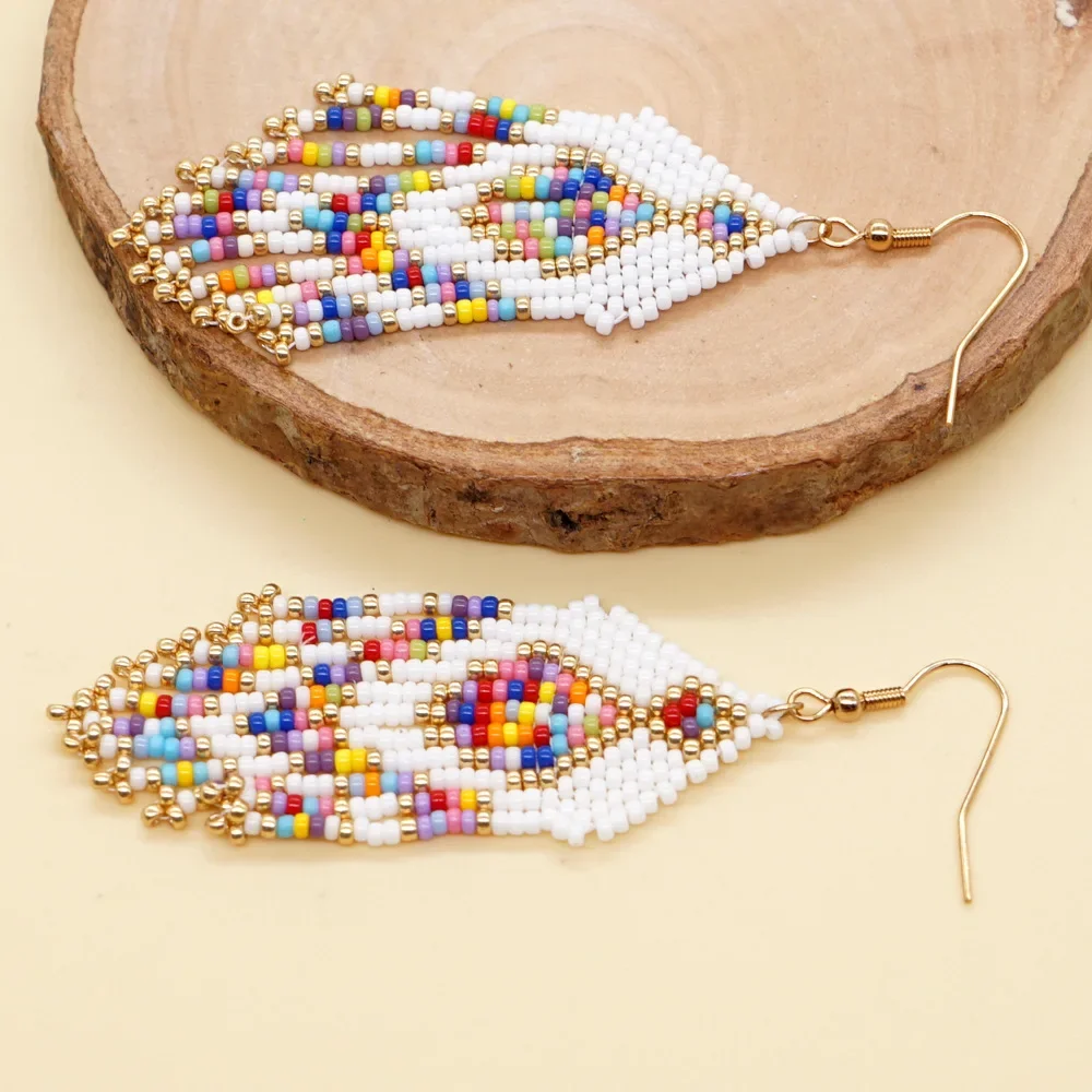 Fringe Earrings  Hand knitting  Bohemia  Beading  Color matching  Simple  fashion  geometry  alloy  ma'am  Rice Bead Earrings