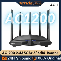 Tenda ac11 ac1200 wifiルーターギガビットワイヤレスルーター2.4g 5ghzデュアルバンドmu mimo 5アンテナビームフォーミング信号アンプ