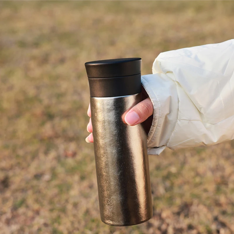 KEITH 380ml Portable Pure Titanium Thermal Bottle Double Wall Vacuum Insulated Flask with Tea Filter for Office Camping Travel