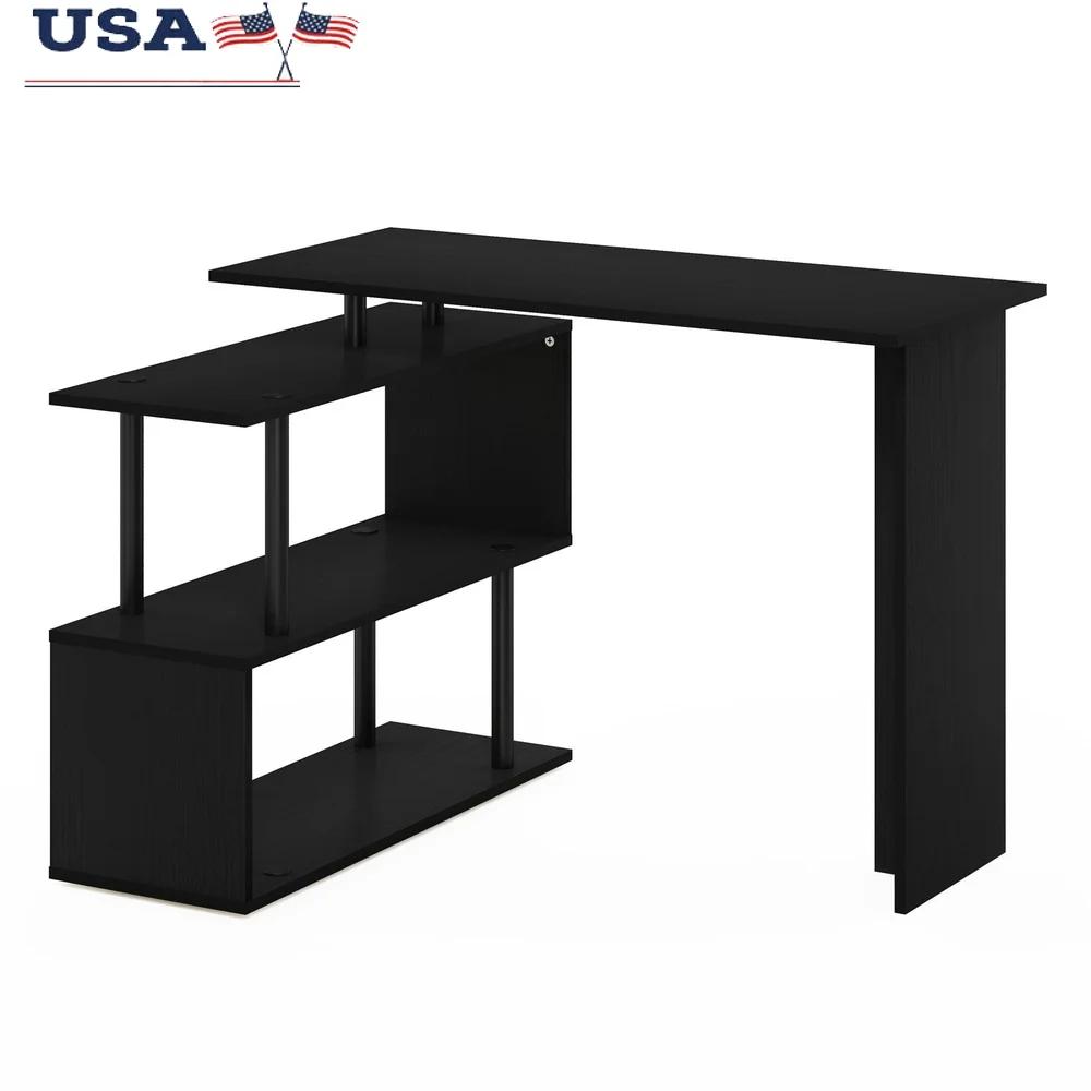 

L-Shape Computer Desk with 3-Tier Shelves Reversible Corner Storage Compact Design Home Office Workspace