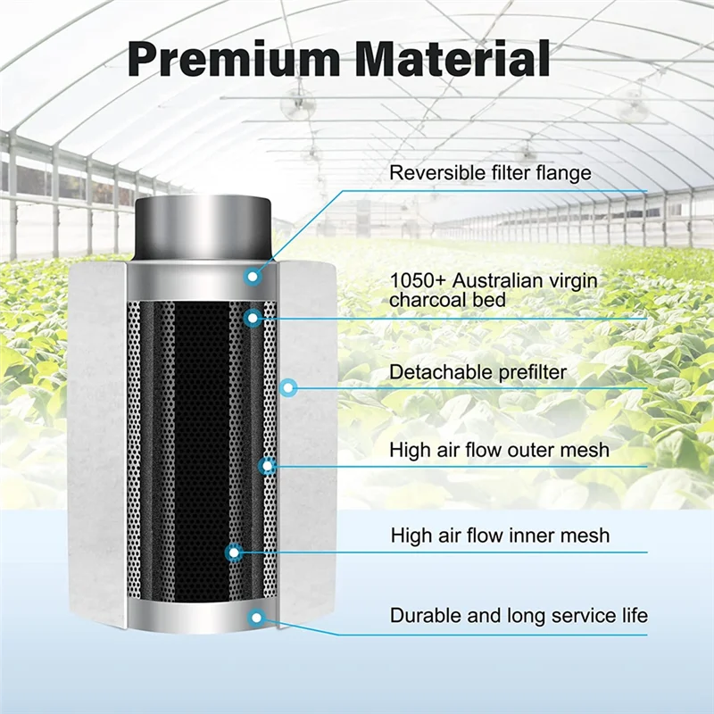 4 Inch Air Carbon Filter Odor Control, Reversible Flange, Pre-Filter Included, Smelliness Scrubber for Grow Tent Rooms