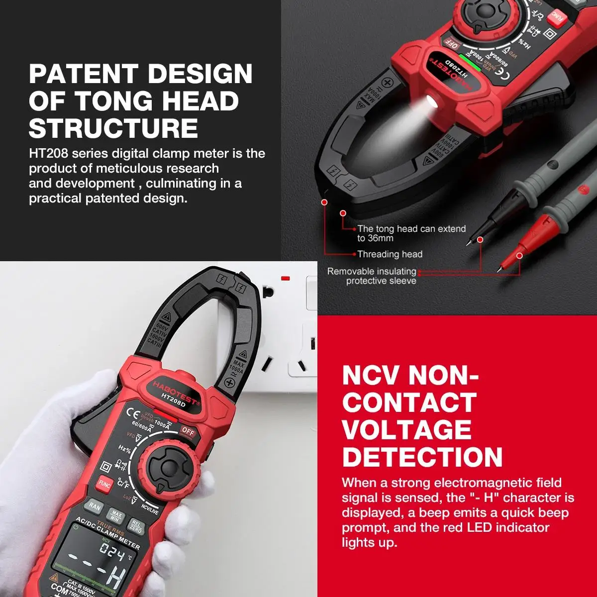 HABOTEST HT208A/D Zangenmessgerät 1000 A 1000 V AC DC True RMS Digitales Zangenmessgerät Amperimetrica Kapazität Temperatur Ohm Hz Tester – Detail 9