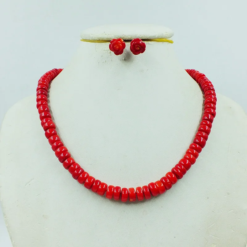 1 share 4x8mm Red Natural Sea Coral Classic African female coral necklace 18