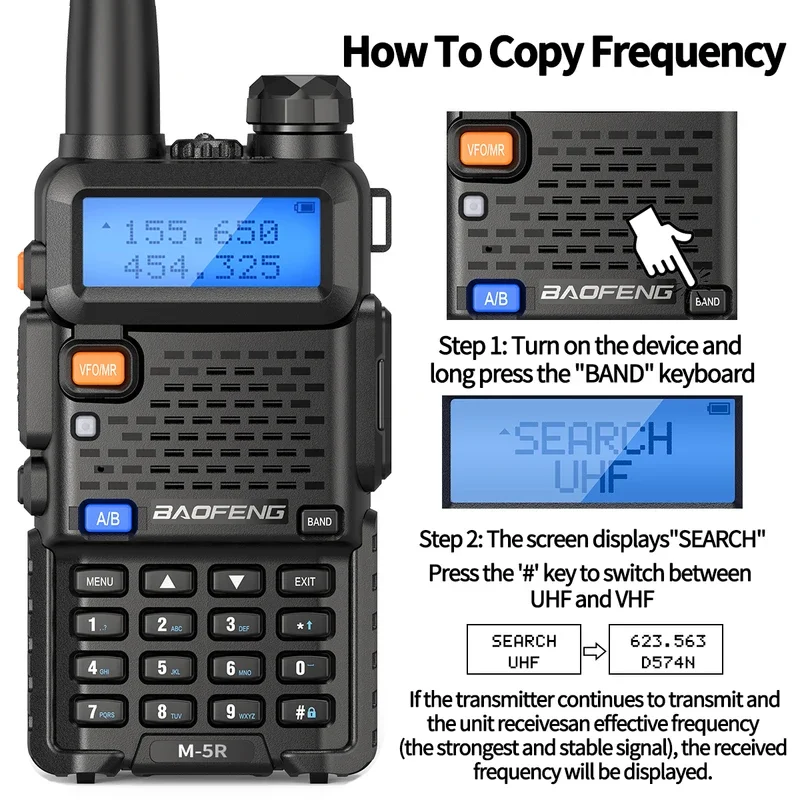 Baofeng M-5R Wireless Copy Frequency Air Band Walkie Talkie Portable Long Range AM/FM Ham UV-5R K5 Commutator Two Way Radio