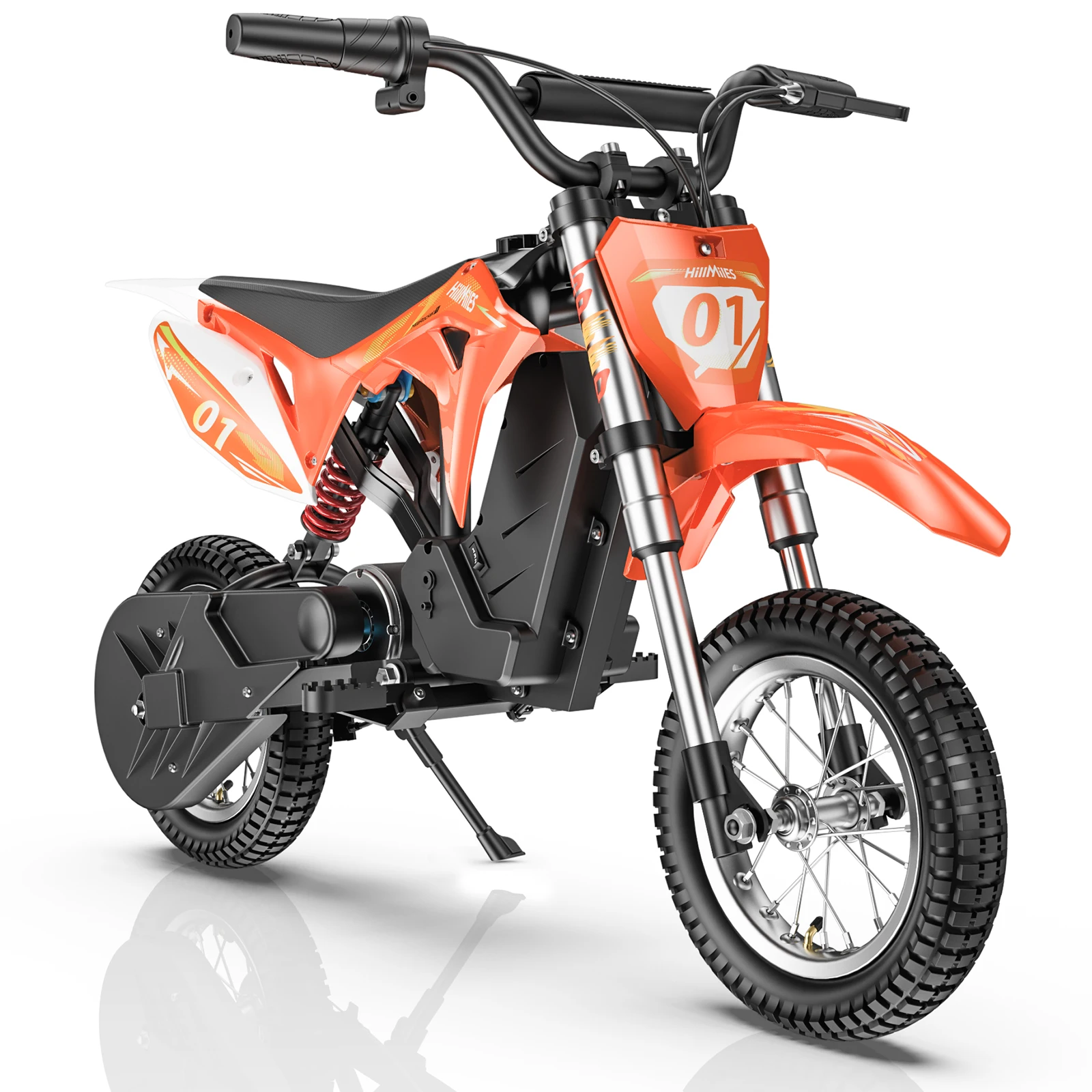 HillMiles MileRocket elektrische crossmotor 250W, 25KM/H, 36V 4Ah accu, voor- en achtervering, off-road rit voor kinderen van 4–12 jaar