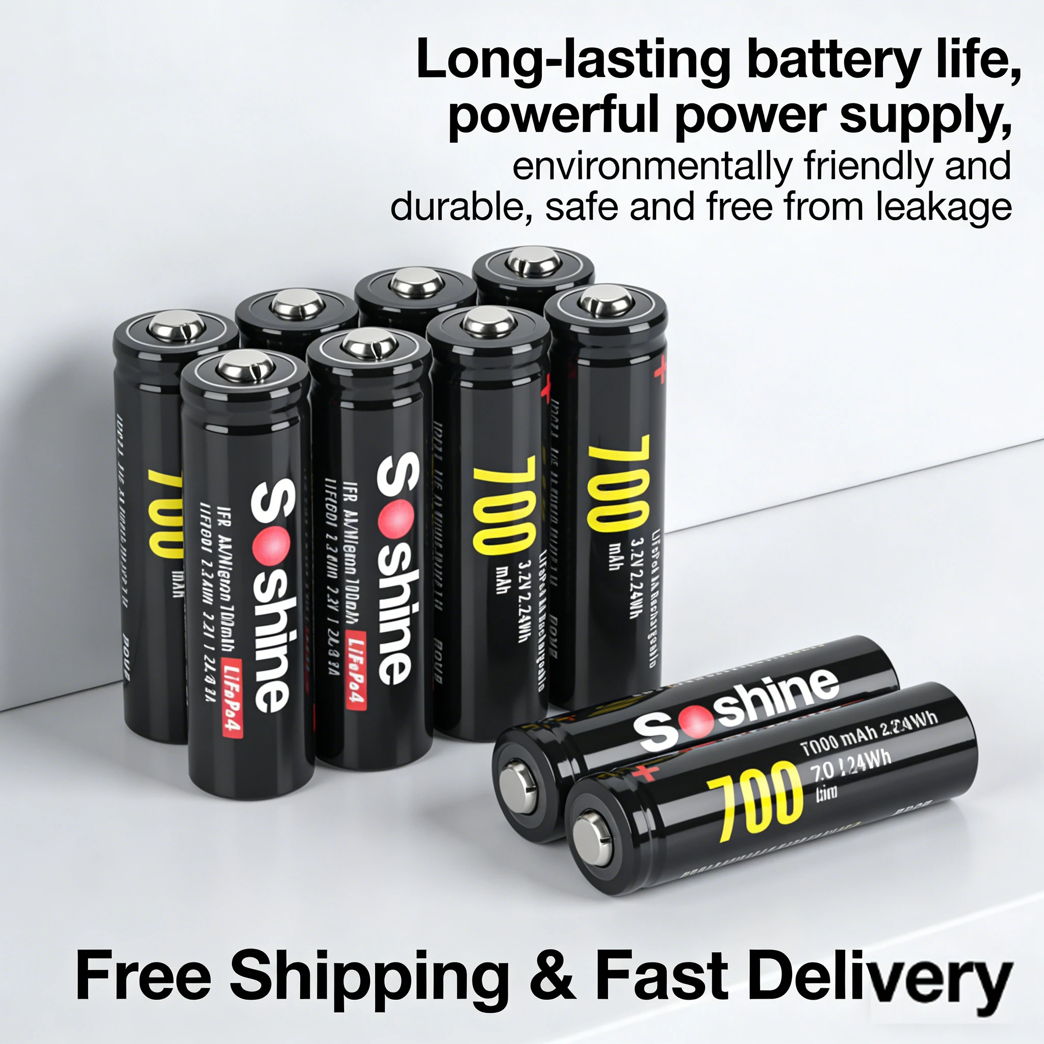 

3.2V 14500 LiFePO4 700mAh AA Size Rechargeable Lithium Iron Phosphate Cell for LED Flashlight, Solar Light, Mouse, 1000 Cycles