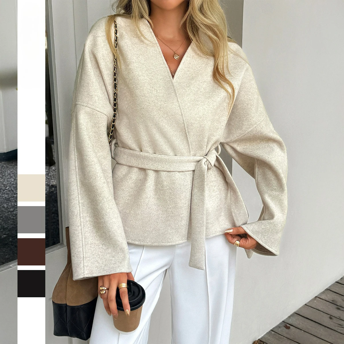 

New Women's Fashion Leisure Resort Tie Long Sleeve Suit Coat Women's Wear