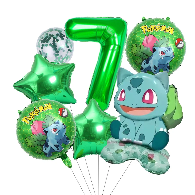 7 stücke Pokemon Ballon Set kinder Cartoon Party Dekoration Charmander Squirtle Bulbasaur Geburtstag 1-9 Anzahl Folien Ballon geschenk