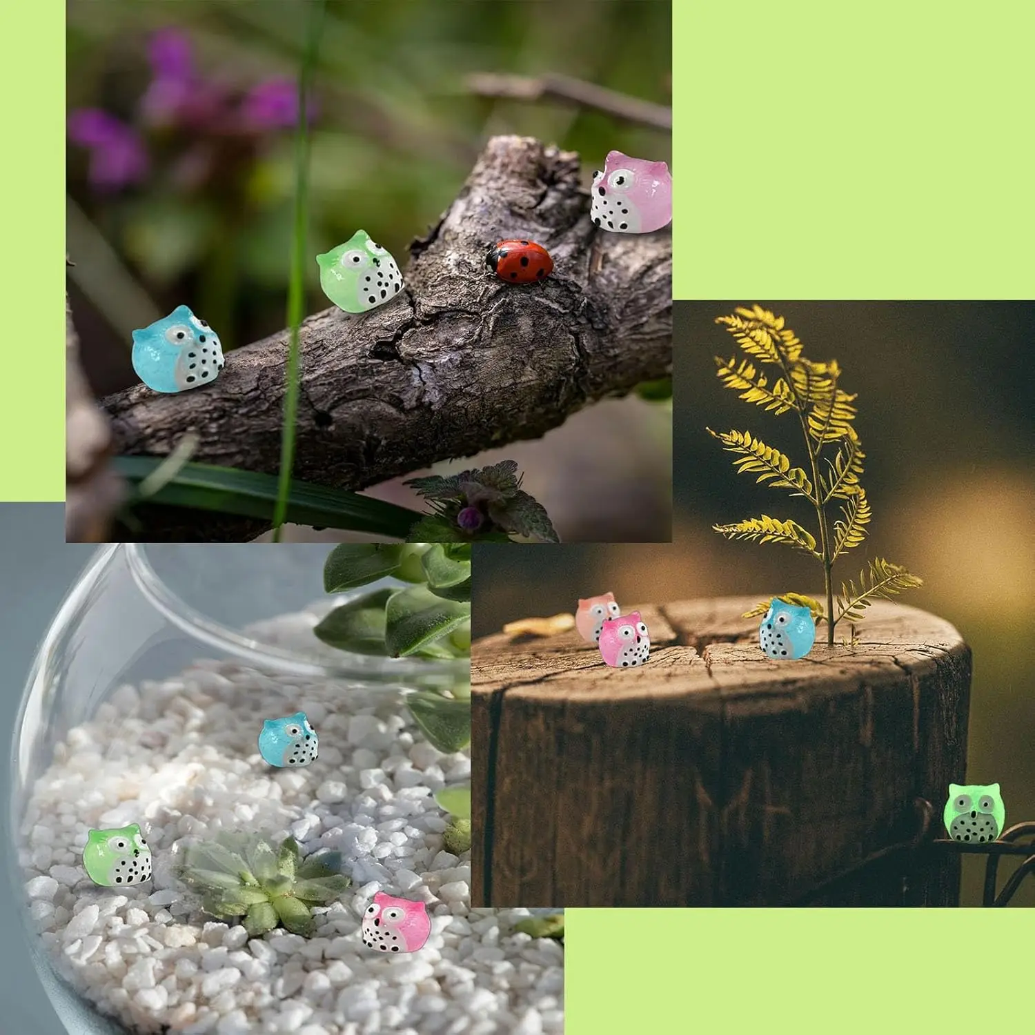 20Pcs Luminous Mini Resin Animals Tiny Resin Owls Glow in The Dark Perfect for Garden Miniatures Fairy Garden Accessories