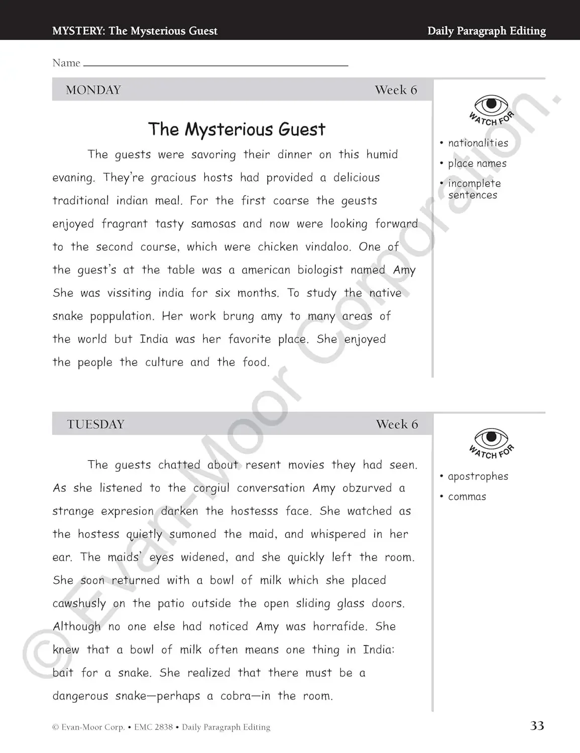Evan-Moor Daily Paragraph Editing, Grade 8 TE Workbook,aged 10 11 12 13, English book 9781609638337