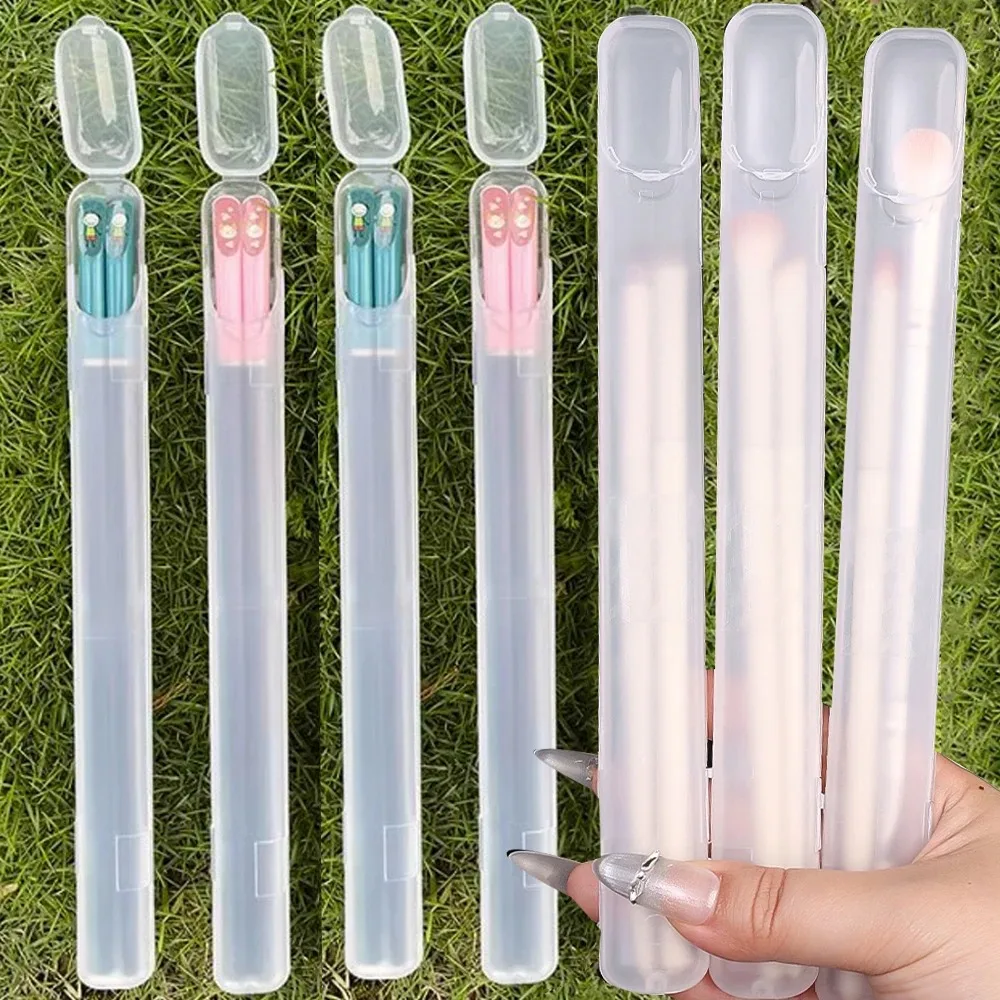 Caja de almacenamiento de brochas de maquillaje transparente portátil |   Organizador a prueba de polvo con tapa para brochas de maquillaje, lápices para cejas, delineador de ojos, Bea