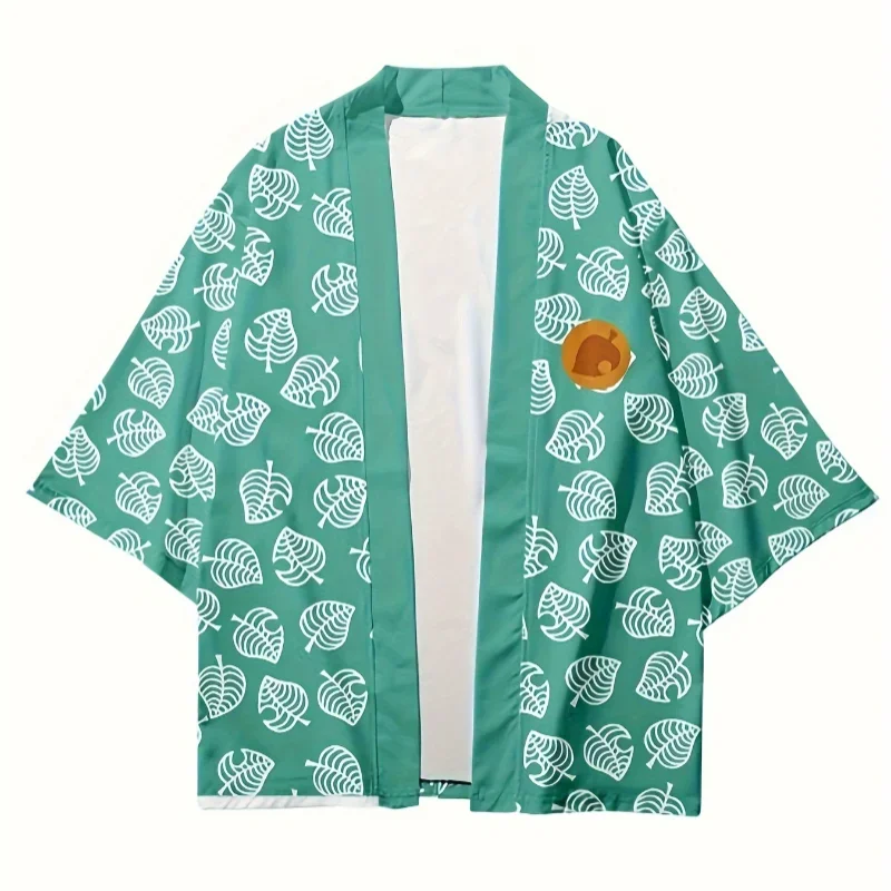 Women's Leaf Print Pink Sweet Haori Kimono Game Animal Cosplay Costume Men Green Japanese Traditional Costume Yukata Streetwear