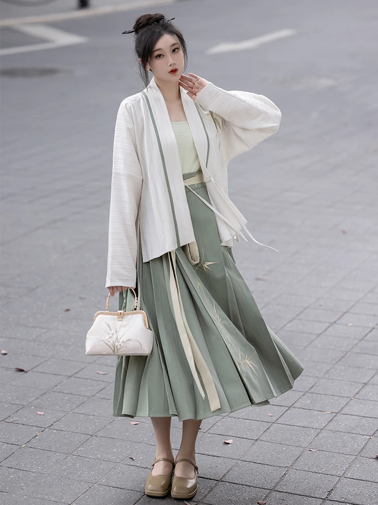 

Daily Wear Embroidered Bamboo Plane Sve Eight Parts Middle Length Hanfu Skirt for Women Original Design Spring Summer