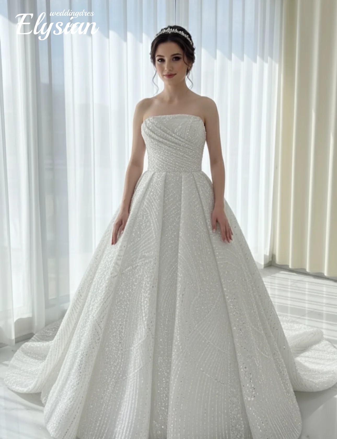 

Изысканное свадебное платье трапециевидной формы без бретелек с блестящими блестками и бусинами по индивидуальному заказу, свадебное платье