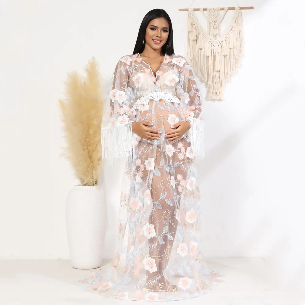 See Through Embdroidered Lace Pregnant Woman Dress For Photo Shoot Maternity Photography Lace Dress