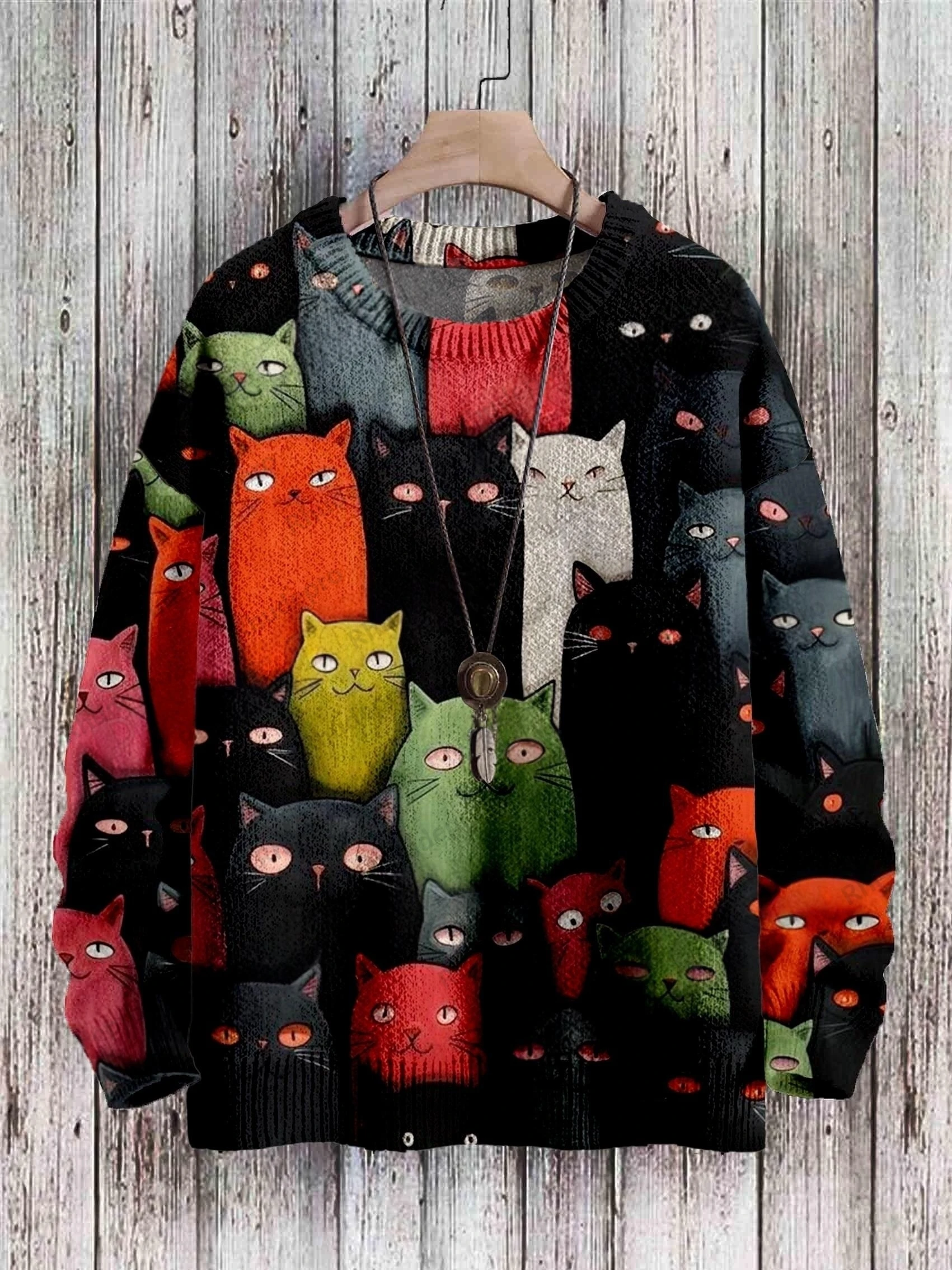 Cute Dog Abstract & Cat Starry Sky Art Pattern 3D Printed Mens Knitted Pullover Winter Unisex Casual Knit Pullover Sweater
