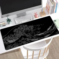 1Pcs Black Sea Wave Large Mouse Pad 800*300mm Extended Gaming Mouse Pad Desktop Pad With Stitched Non-Slip Rubber Base Keyboard