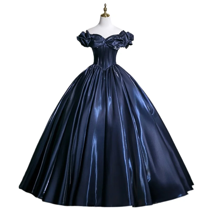 2026 New Women s One Shoulder Red Wedding Toast Dress High Quality Satin Evening Dress Plus Size Long Puff Skirt Customizable view 6