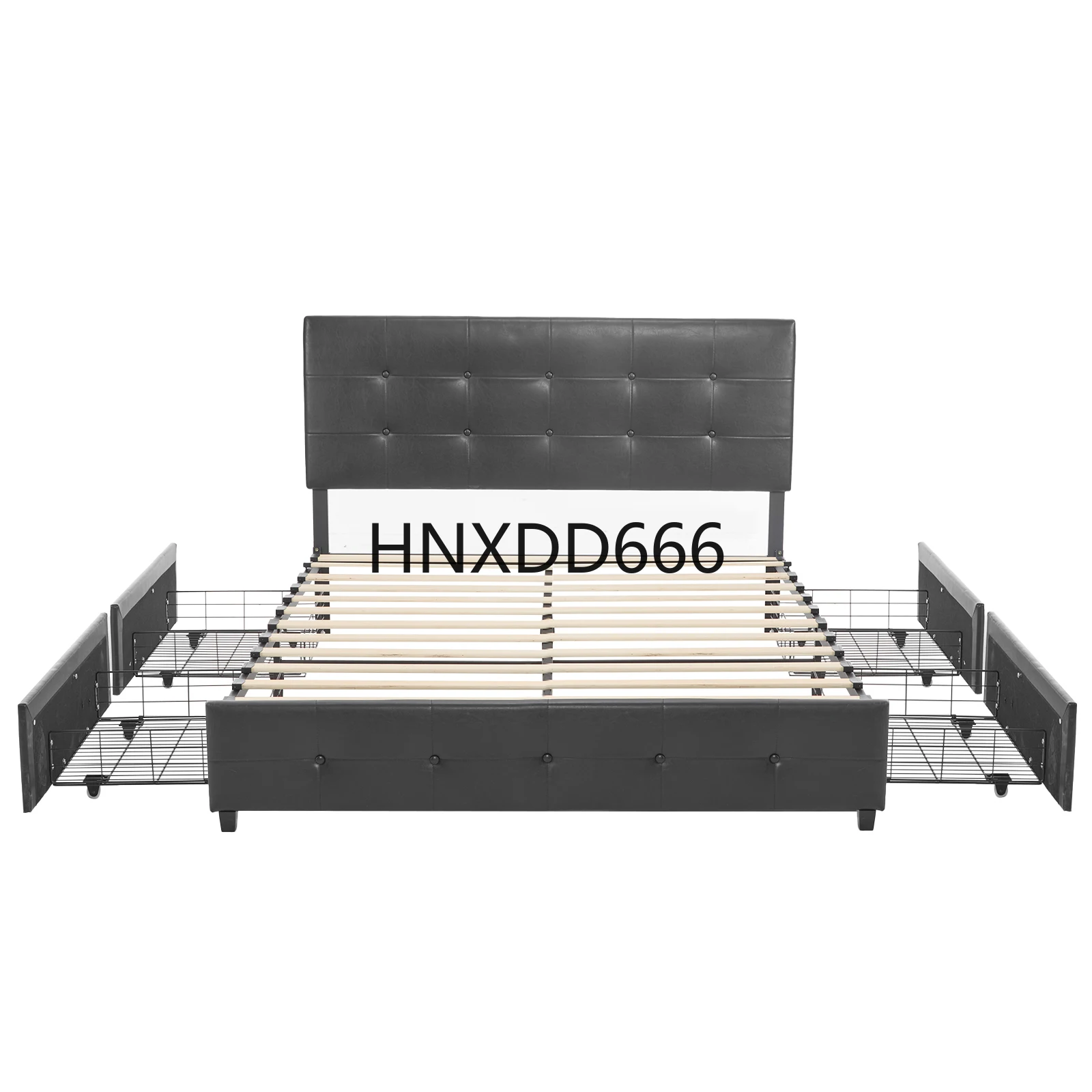 

Upholstered Queen Platform Storage Bed Frame with 4 Drawers, Adjustable Headboard with Faux Leather Button Tufted Design, Wooden