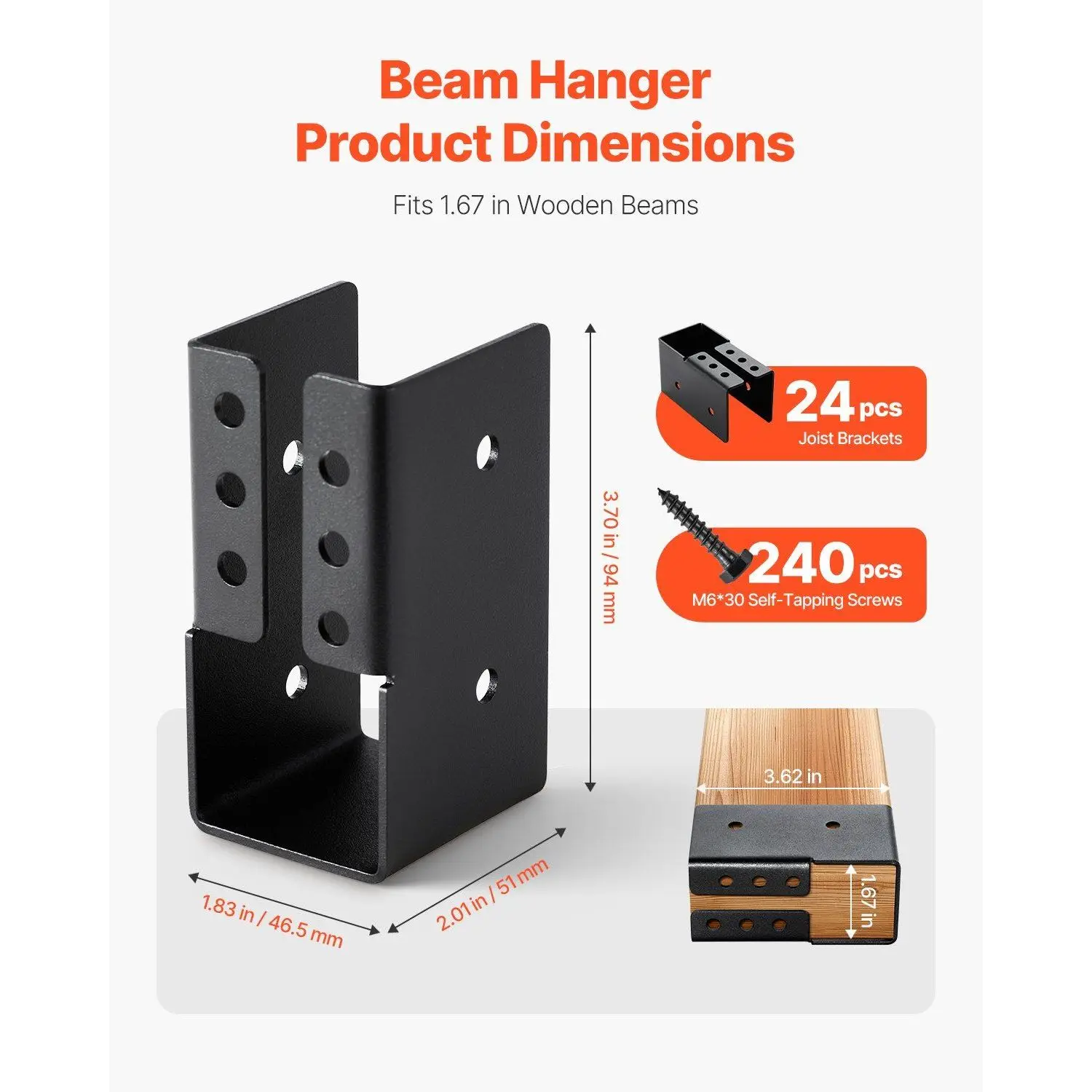 2x4 Inch Outdoor Steel Light Metal Joist Hangers Concealed-Flange Bracket Screws 1.93 X 3.62 Concealed Joist Hanger