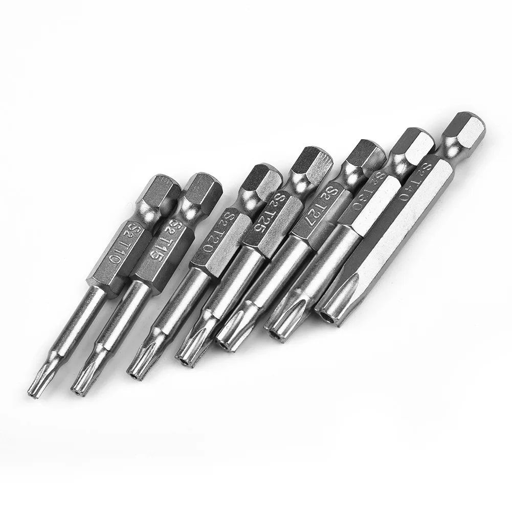 

7Pcs 1/4" Hex Shank Magnetic Silver T10-T40 Torx Screwdriver 50mm Bits Five Star High Quality Practical To Use