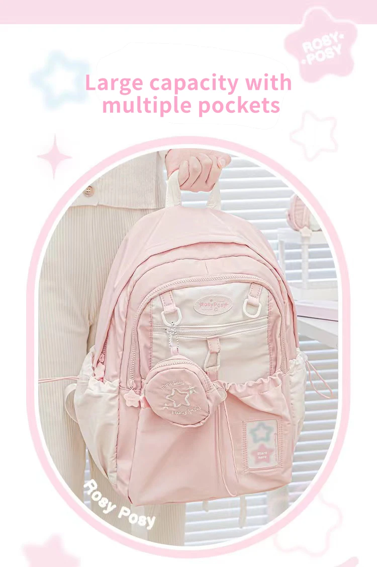 Cremefarbener Rucksack für Studenten mit hohem Erscheinungsbild, einfaches und niedliches Design, großer Rucksack, leicht und schmerzhaft – Detail 2