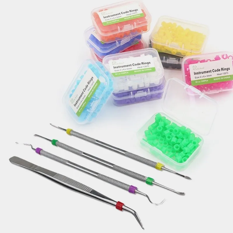 100Pcs/Box Dental Silicone Instrument Code Rings Autoclavable Colorful Identification Code Circle