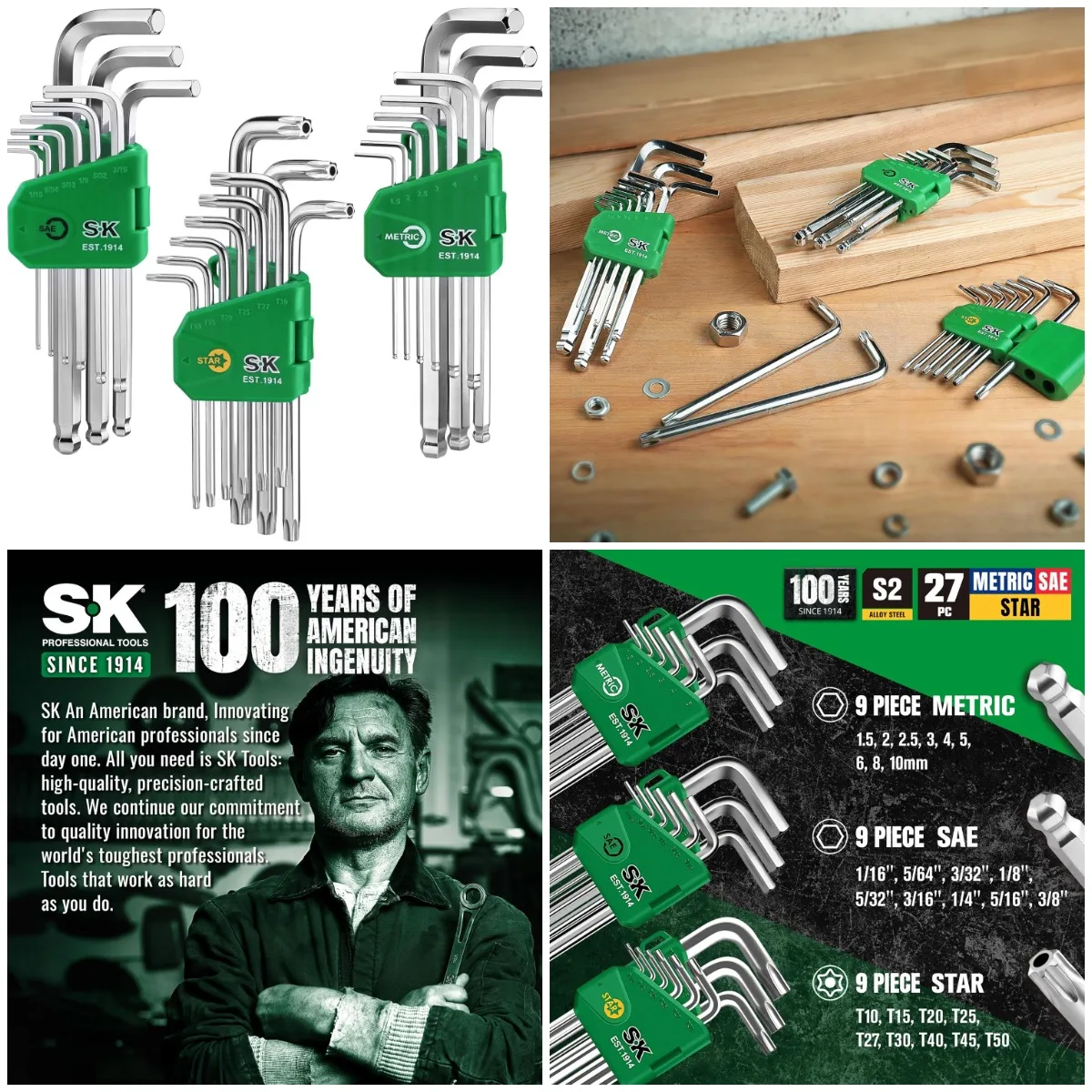 

27-Piece Allen Wrench Set, Metric/SAE/Star Hex Key Set, L-Shaped, S2 Steel