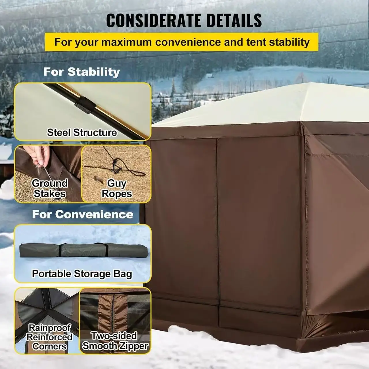 ！@Dwoo 12*12 ft 6 Sided Canopy Screen Shelter Tent Multi Functional Outdoor Party Portable Foldable Gazebo Tent