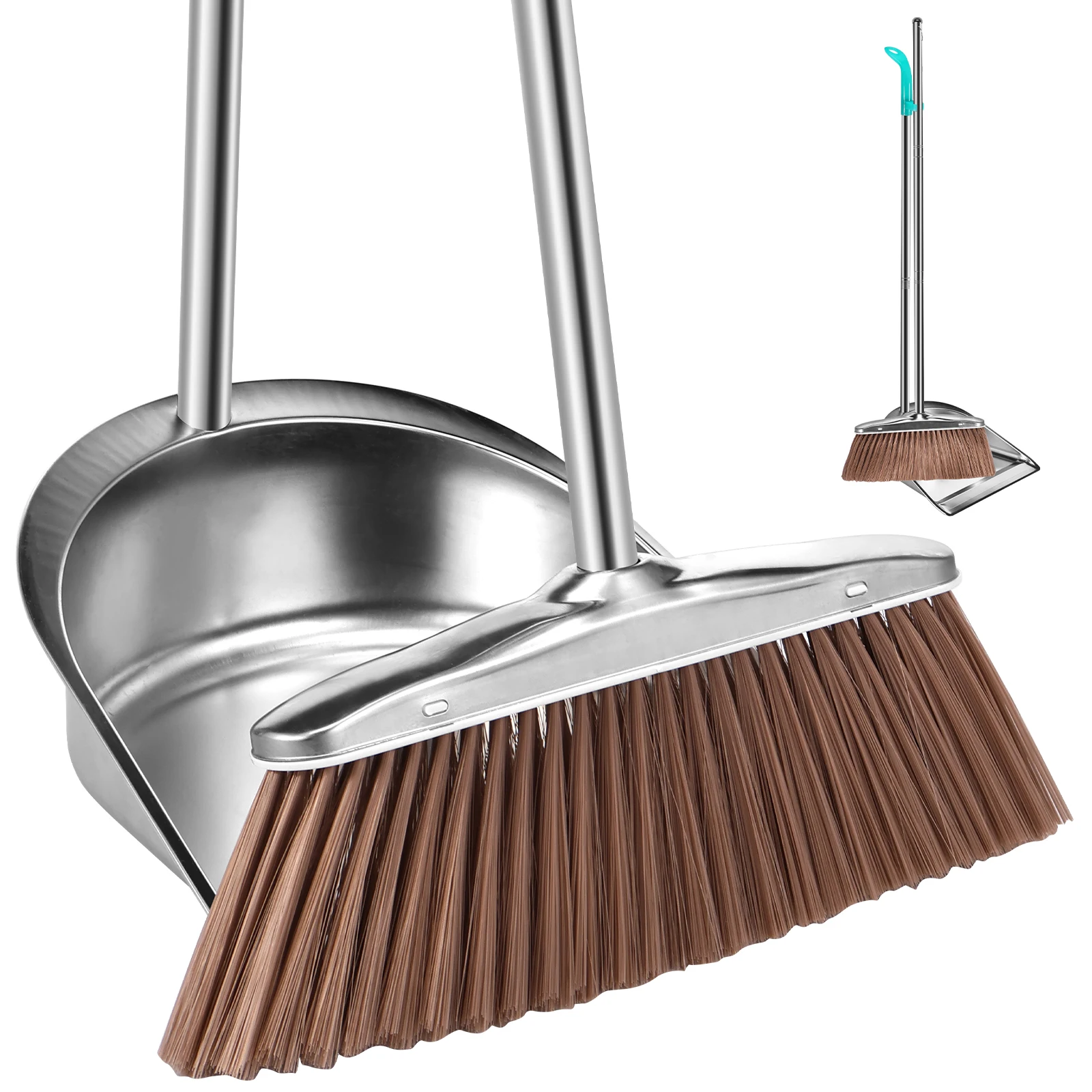 Broom Dustpan Set Stainless Steel Magic Brushs Combination Household Combo Cleaning Tool with Long Handle Durable Non Stick Hair