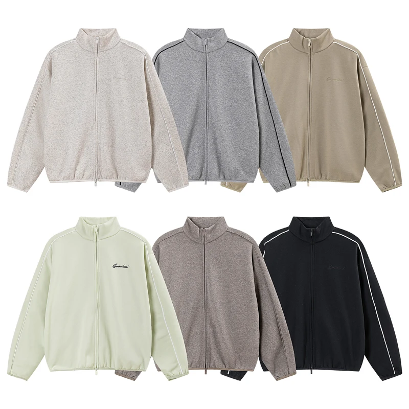 Trendy Essentials Fleece Lined Zipper Hoodie with Embroidered Letters Loose Stand Collar Long Sleeve Street Style Casual Top