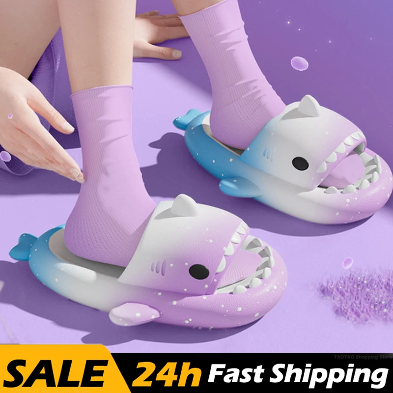 Summer Shark Slippers Women Men Shoes Flat Sandals Couples Non-Slip Slippers Indoor House Shoes Outdoor Slides Shark Flip Flops