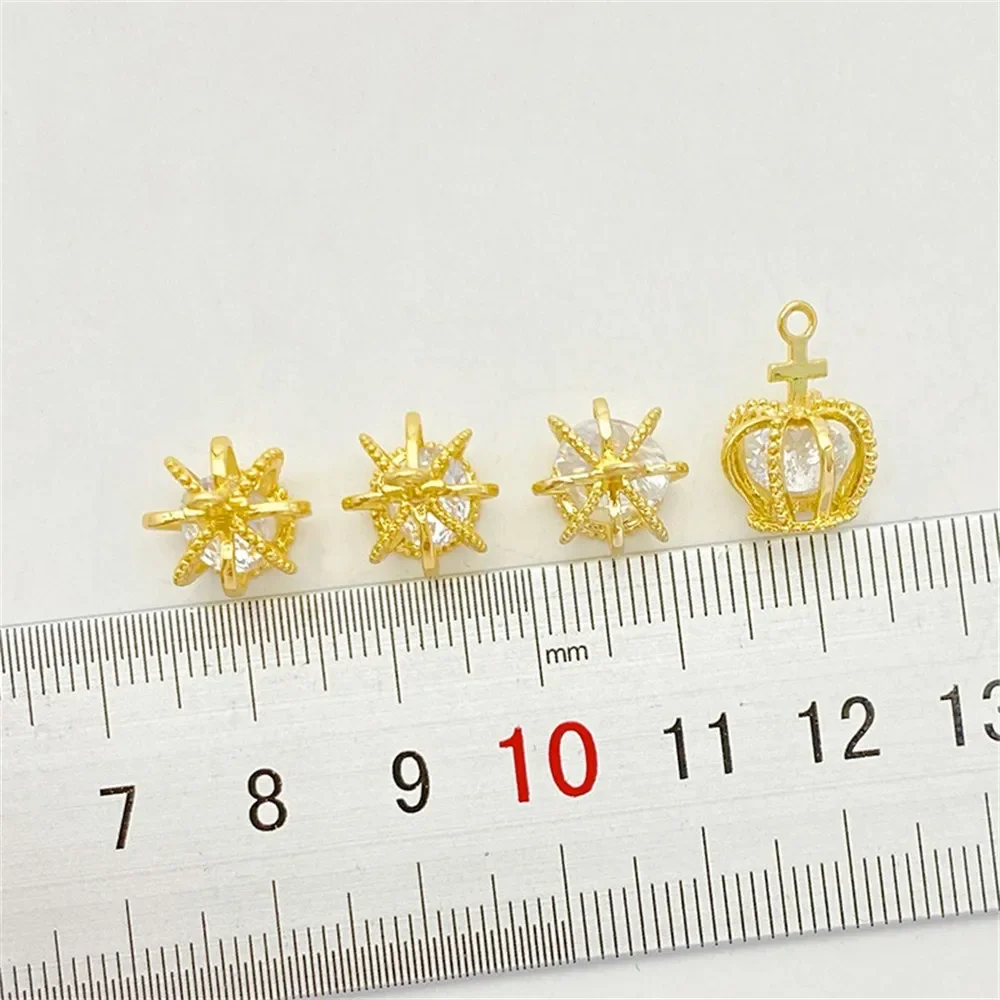 

14K Gold Preserved Zircon Crown Pendant Small Pendant Handmade DIY Pearl Bracelet Necklace Accessories Materials