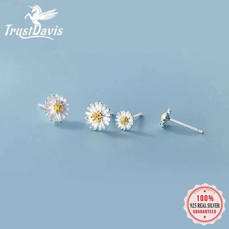 

Trustdavis Authentic Minimalist 925 Sterling Silver Sweet Daisy Flowers Stud Earrings For Women Sterling Silver Jewelry DA905