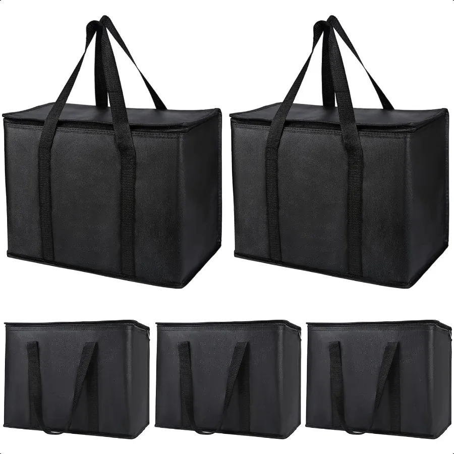 Bolsa de compras para comestibles, bolsas más frescas, bolsa de entrega de pizza aislada, XLarge, color negro