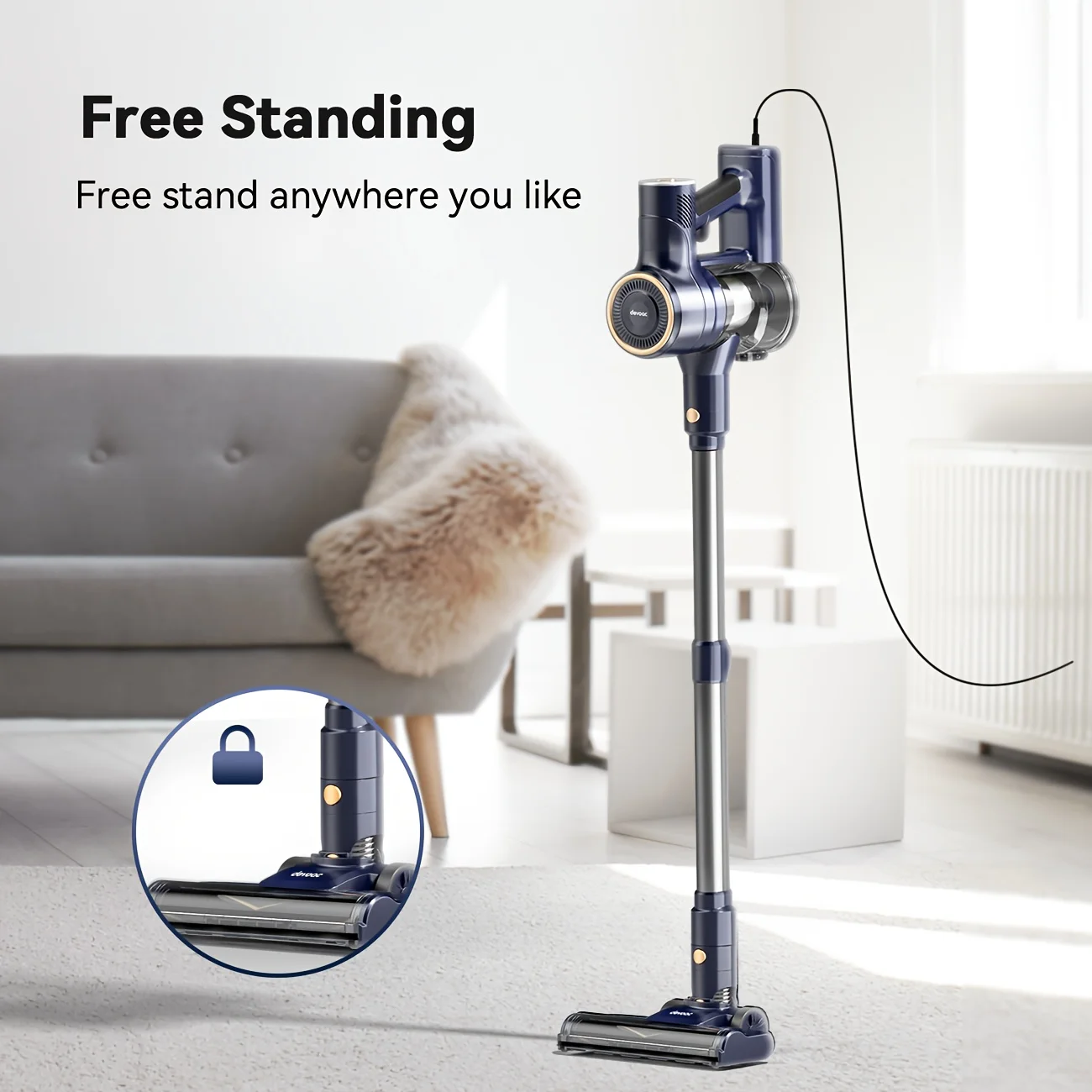 مكنسة كهربائية سلكية من DEVOAC بقدرة 600 وات 23 كيلو باسكال، عصا شفط قوية محمولة باليد، خفيفة الوزن 6 في 1، مكانس كهربائية لترشيح HEPA