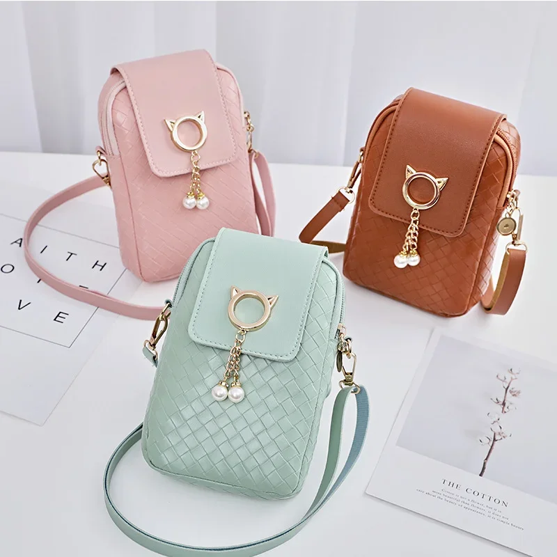 Bolso cruzado con borla de perlas para mujer, bolso de hombro de cuero PU, cartera informal sólida, monedero para niñas