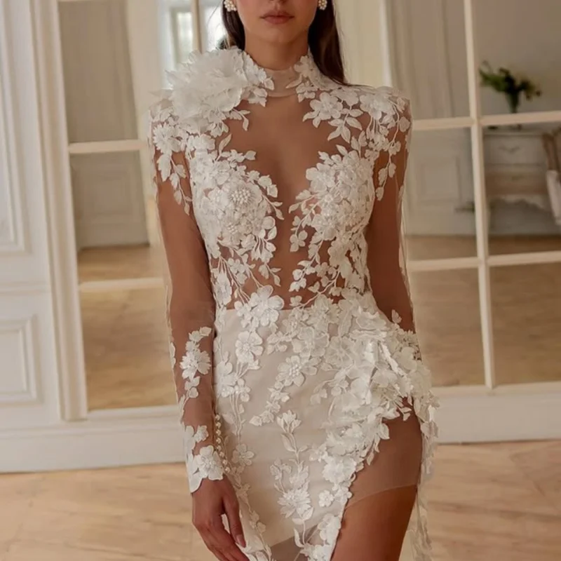 

Белые аппликации, кружевные свадебные платья с открытыми плечами, рыбий хвост, наклейка, цветочные свадебные платья на заказ