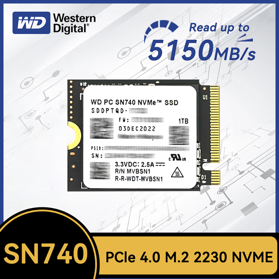  Western Digital WD SN740 2TB 1TB SSD M.2 2230 Gen4 PCIe 4.0 X4 NVMe Solid State Drive for Steam Deck Microsoft Surface ProX 