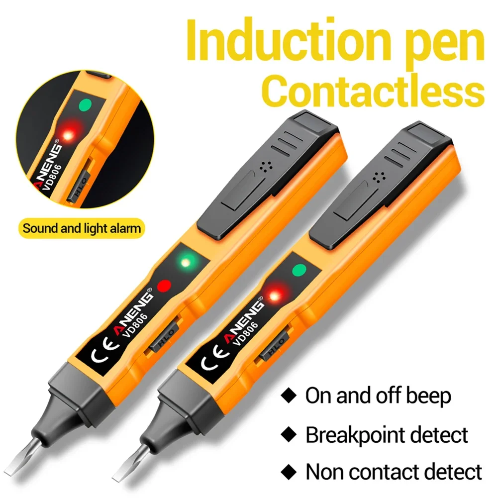 1pc Measuring Pencil AG13 Battery Power Electric Voltage Tester H/L/O Gear Button Function Yellow+Grey Compact