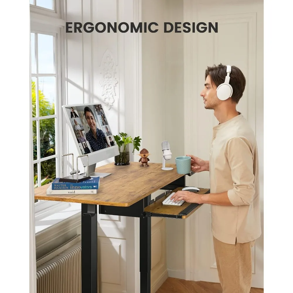 Elektrisch sta-bureau met toetsenbordlade, 55x28 inch in hoogte verstelbaar zit-sta-bureau, thuiskantoor bureau computerwerkstat