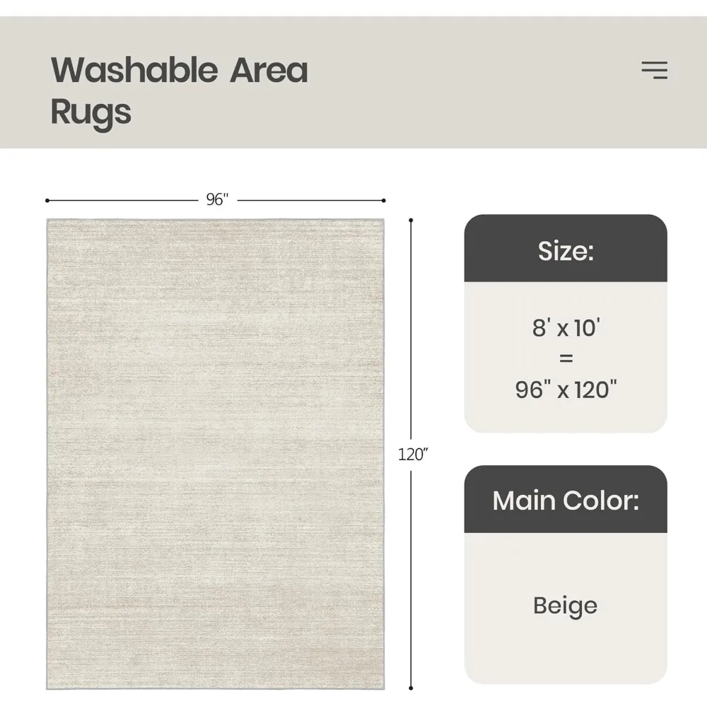Stain-Resistant 8x10 Area Rugs for Living Room and Bedroom with Non-Slip Backing
