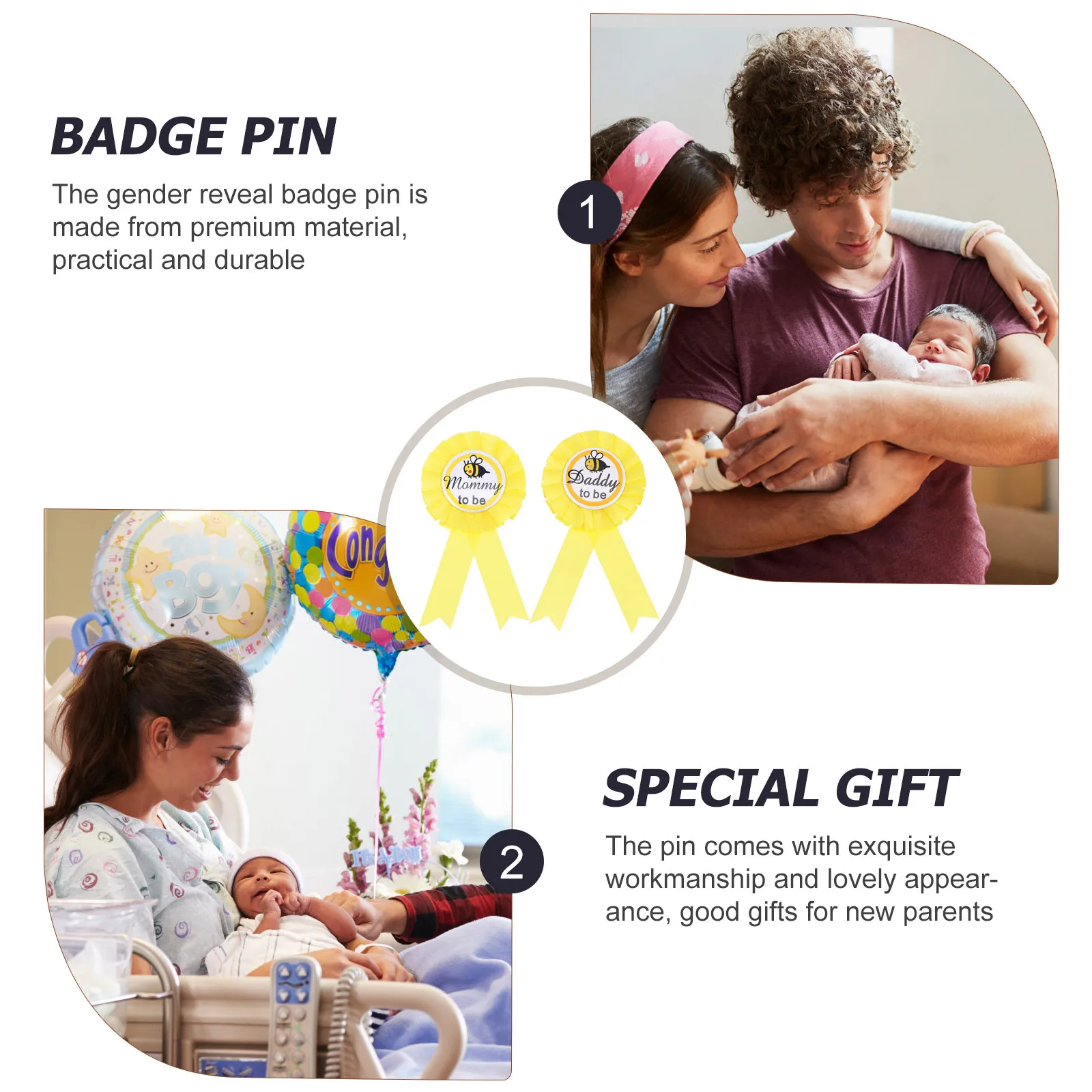 

2Pcs Parents Badge Pins Gender Reveal Button Pins Baby Shower Party Supplies New Daddy Mom Brooches Parents Badge Pin