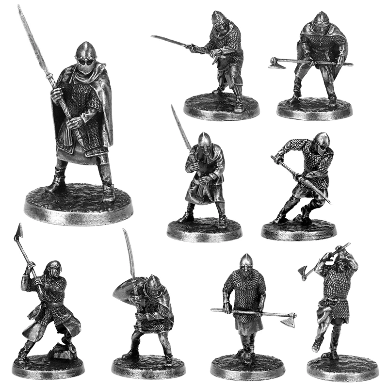 Medieval metal knight and soldier statue model infantry set, war game chess piece, tabletop battle miniature model, men's gift