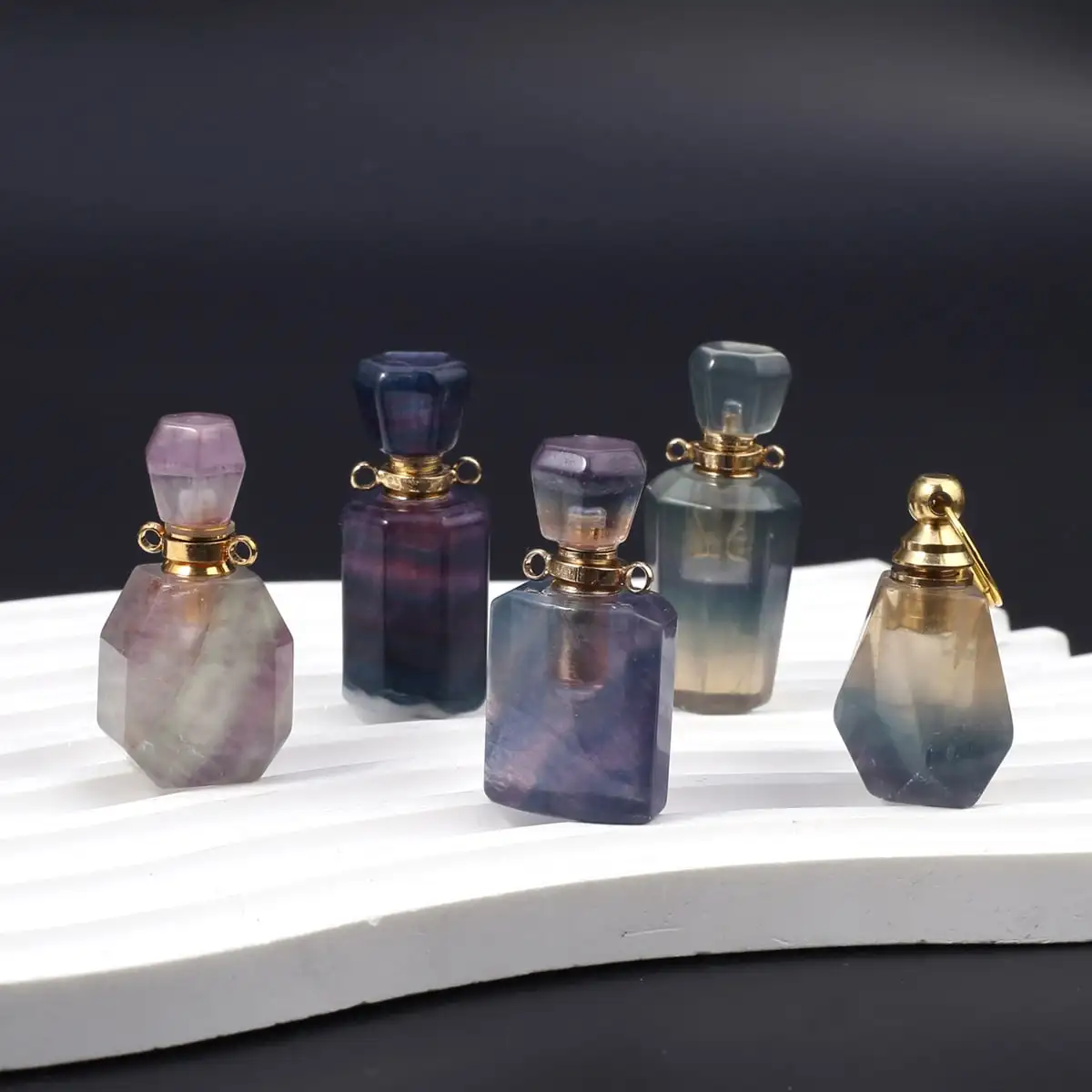 Natural Amethyst Perfume Bottle  Essential Oil Diffuser Charms Crystal Stone Ornaments for Making DIY Jewerly Home Decoration