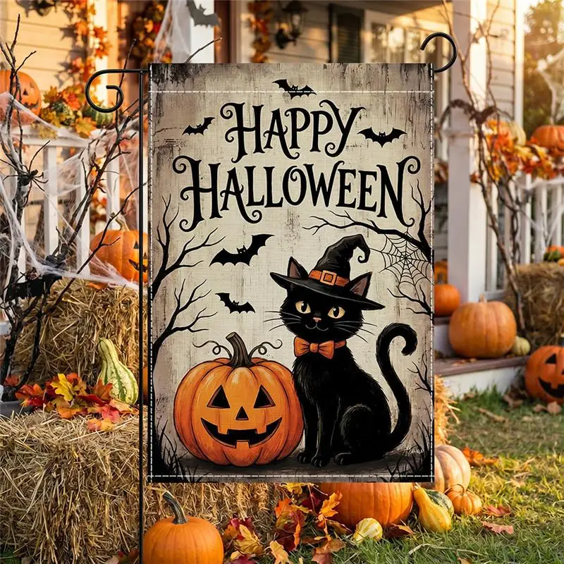 2 Stück Halloween Dekorative Gartenflagge mit Skelettkopf-Kürbis-Muster Gartenflaggen für Feiertage Outdoor Gartendekoration Flaggen 30x45cm – Detail 3