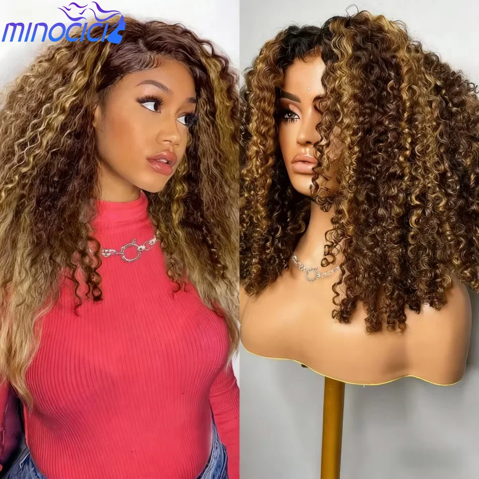Peluca rizada de Bob corto de cabello humano 100% sin pegamento resaltado 4/27 5X5 Hd peluca con cierre de encaje pelucas frontales de encaje pelucas prearrancadas de onda profunda