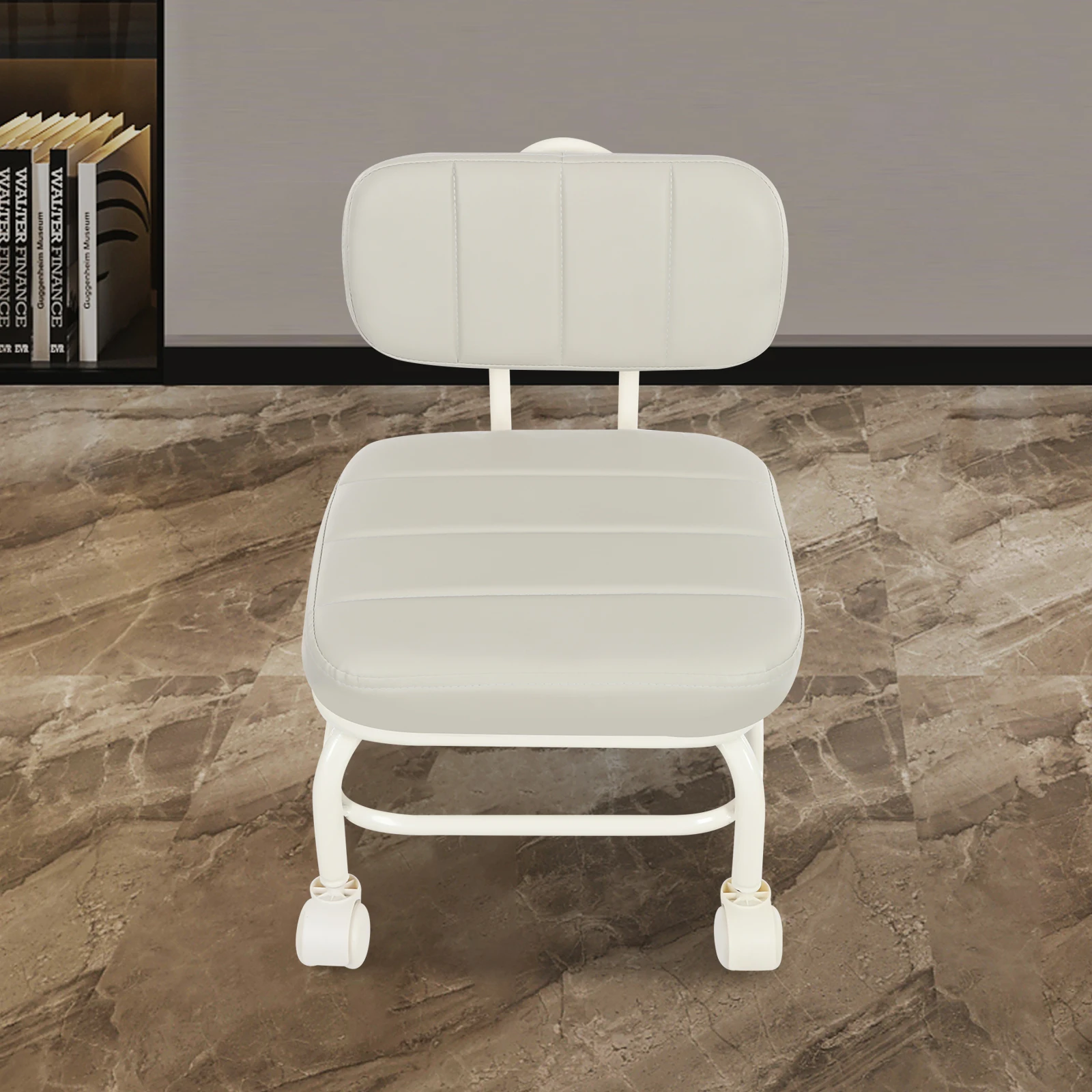 

Grey PU Iron 13.78-inch Square Wheeled Backrest Sofa Stool High Load-bearing Mobile Comfortable Leisure Chair