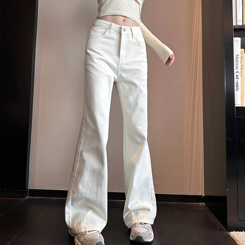 

Gyo повседневные прямые джинсы женские из смеси хлопка на молнии однотонные универсальные удобные всесезонные длинные брюки